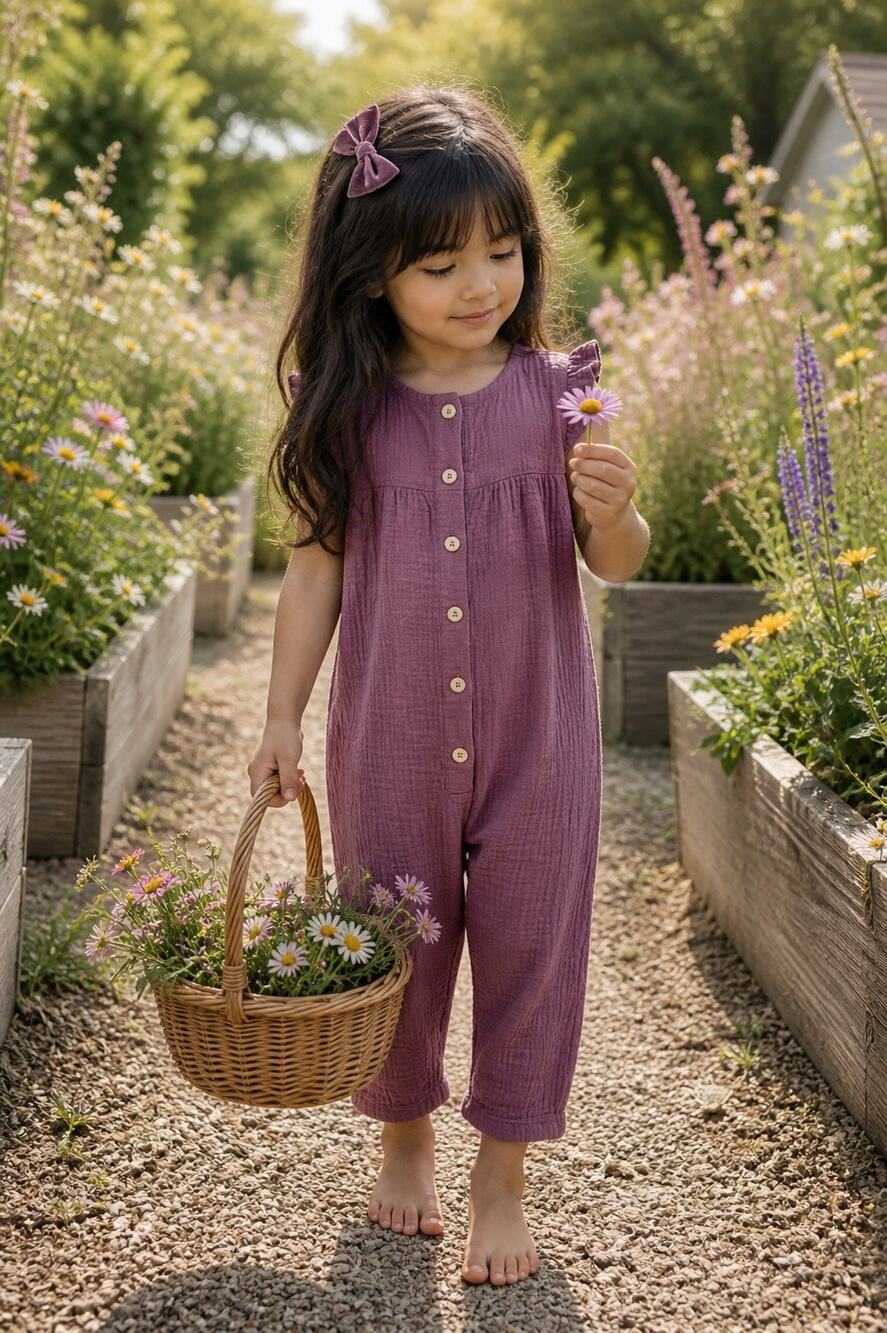 Simple Days Slouchy Minimalist Gauzy Muslin Pants Romper Playsuit 3/4